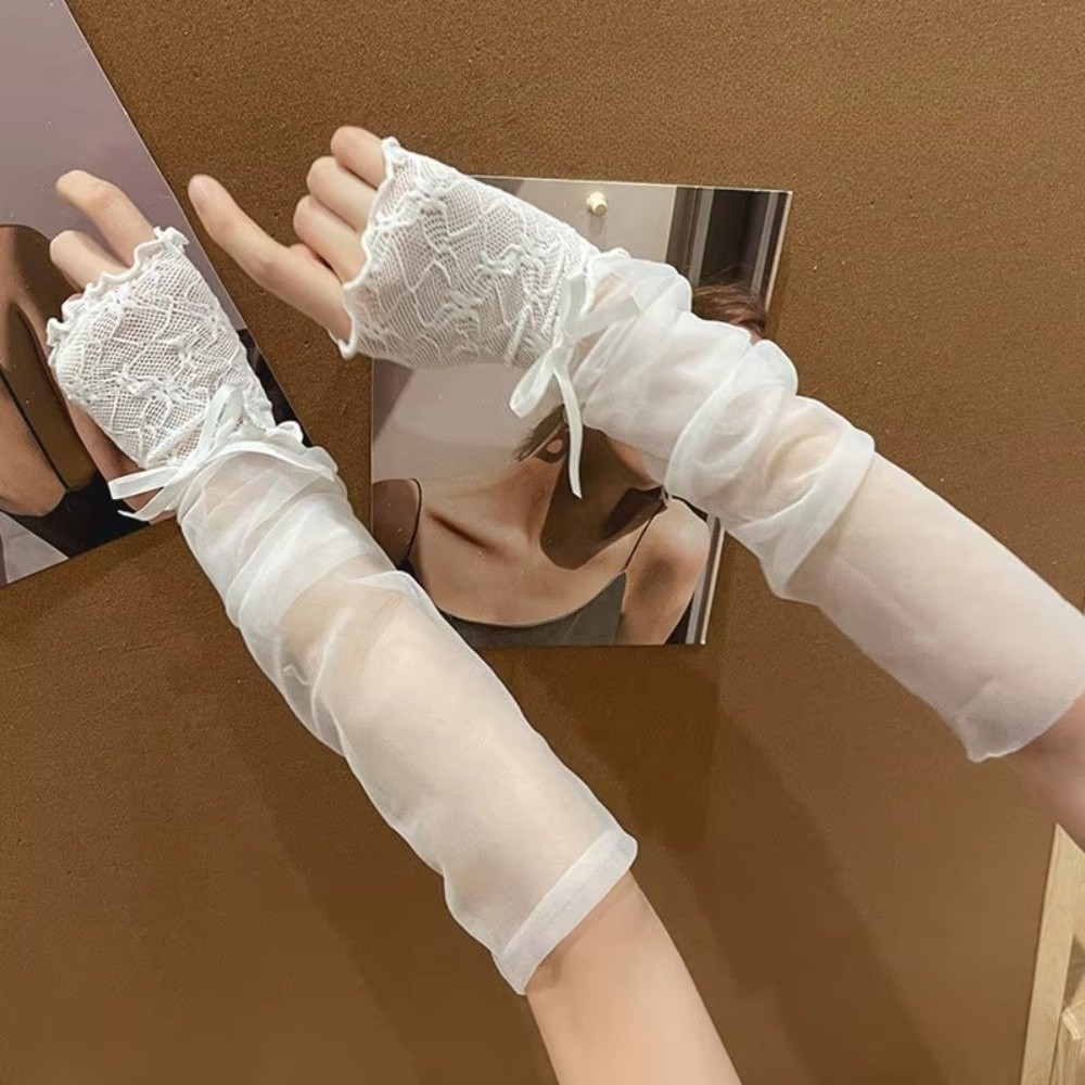 Y2K Lace Ruffle Mesh Gloves Sh - Fingerless Glove Knit recension och pris