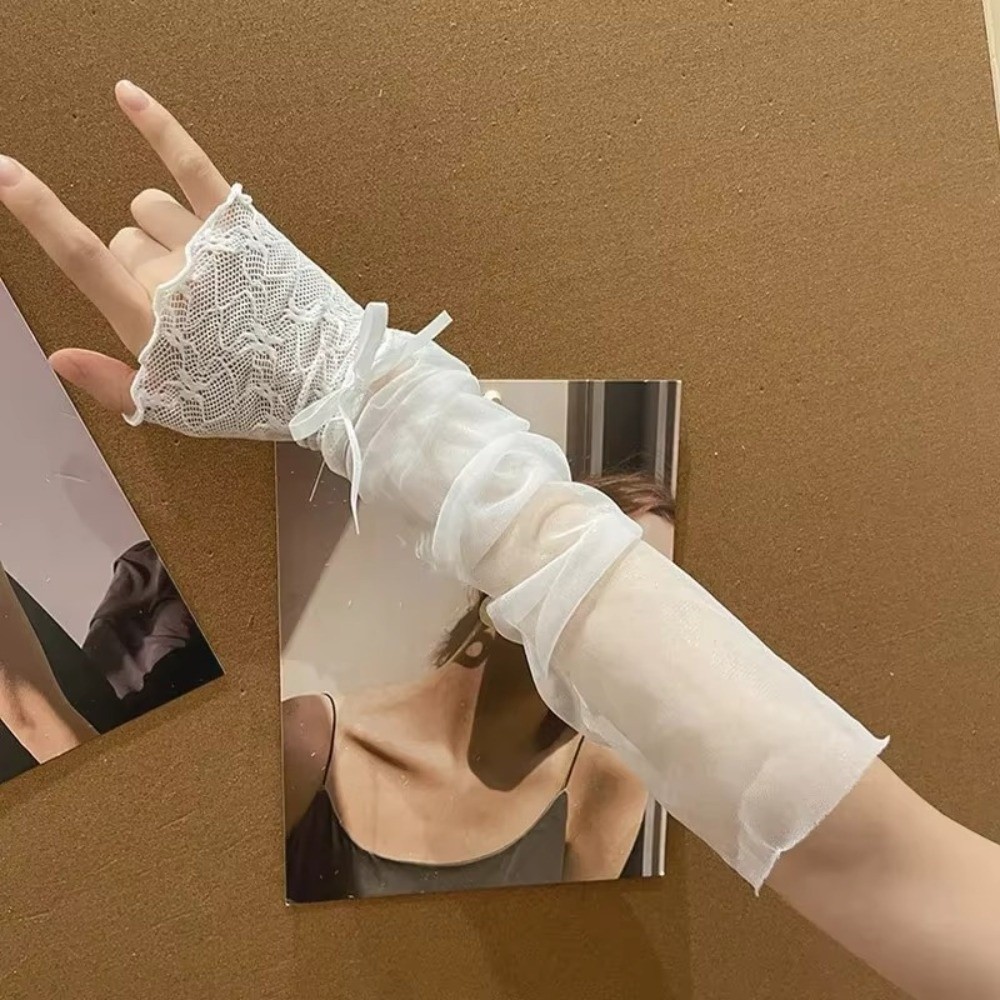 Y2K Lace Ruffle Mesh Gloves Sh - Fingerless Glove Knit recension och pris