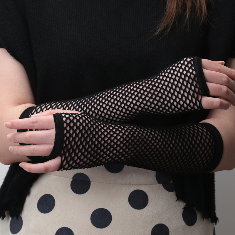 New black Fishnet Fingerless L - Fingerless Glove Knit recension och pris