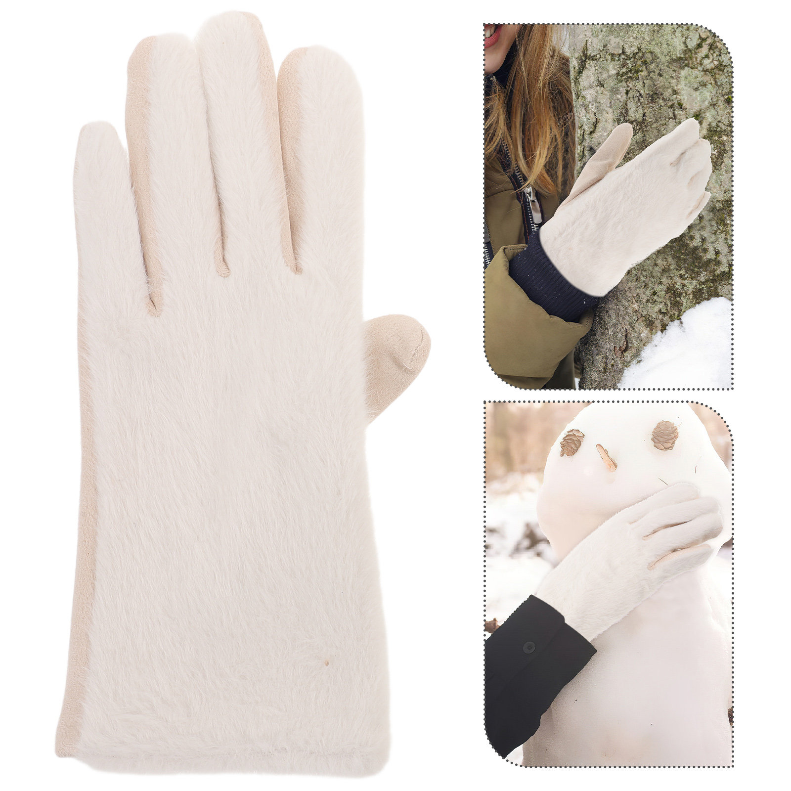 1Pair Fashion White Women Warm - Winter Glove Insulated recension och pris