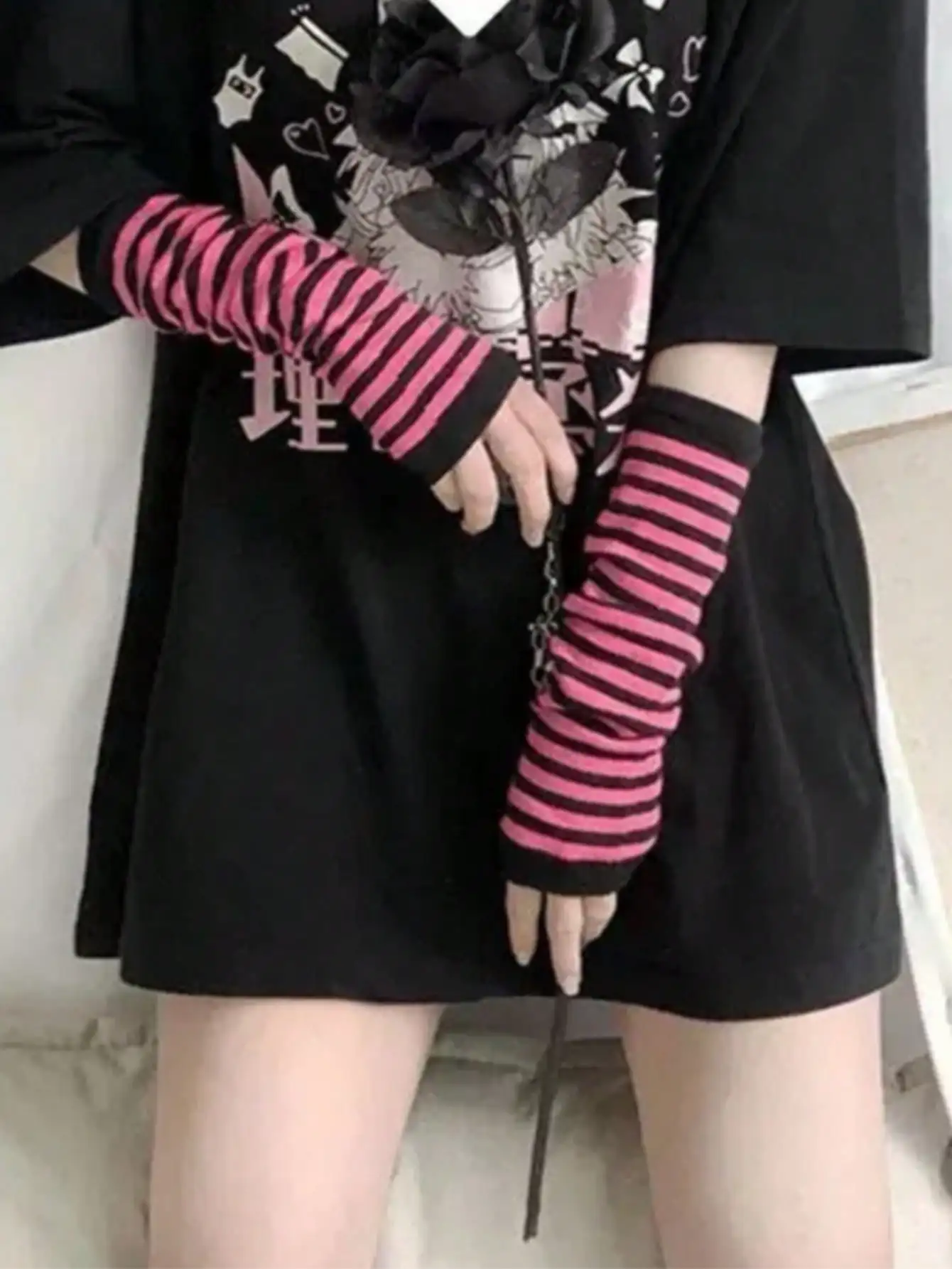 1 Pair Y2K Punk Striped Knitte - Fingerless Glove Knit recension och pris