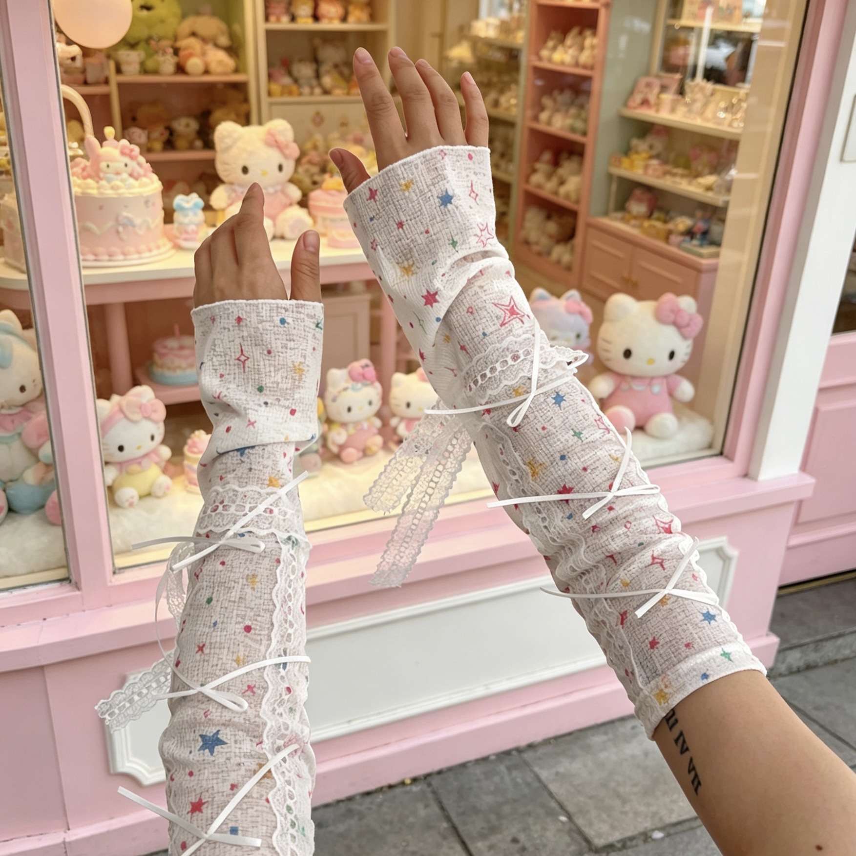Kawaii Star Print Lace Arm Sle - Fingerless Glove Knit recension och pris