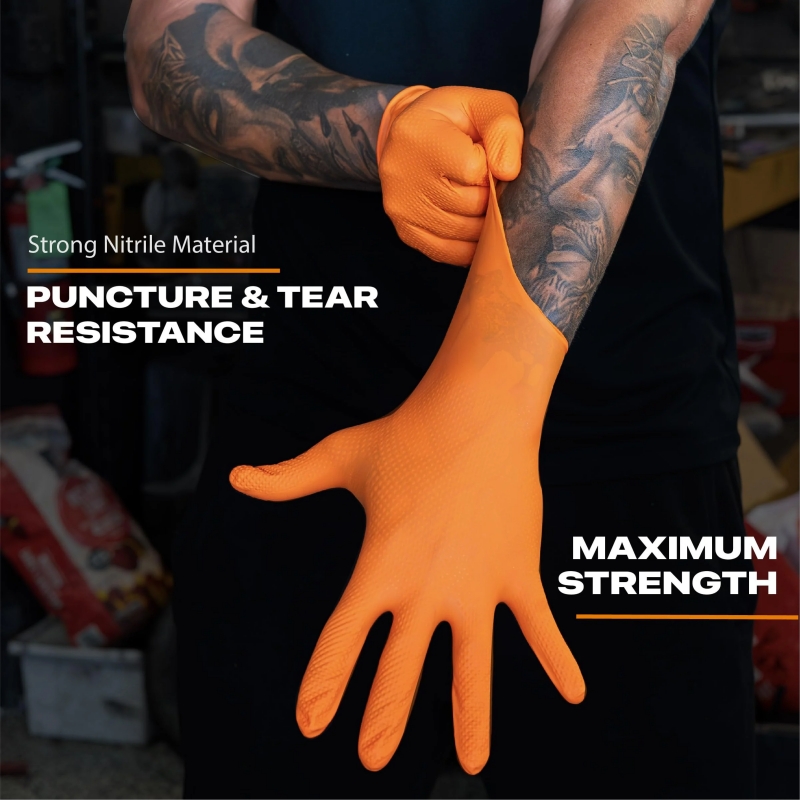 Heavy Duty Orange Nitrile Glov - Nitrile Mechanic Glove recension och pris